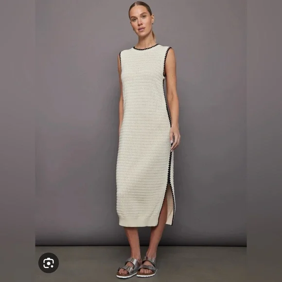 Varley Dwight Tank Knit Dress Cream Black Trim Cotton Midi Minimalist - Picture 12 of 12